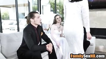Lesbian brides foursome fucked by their fathers
